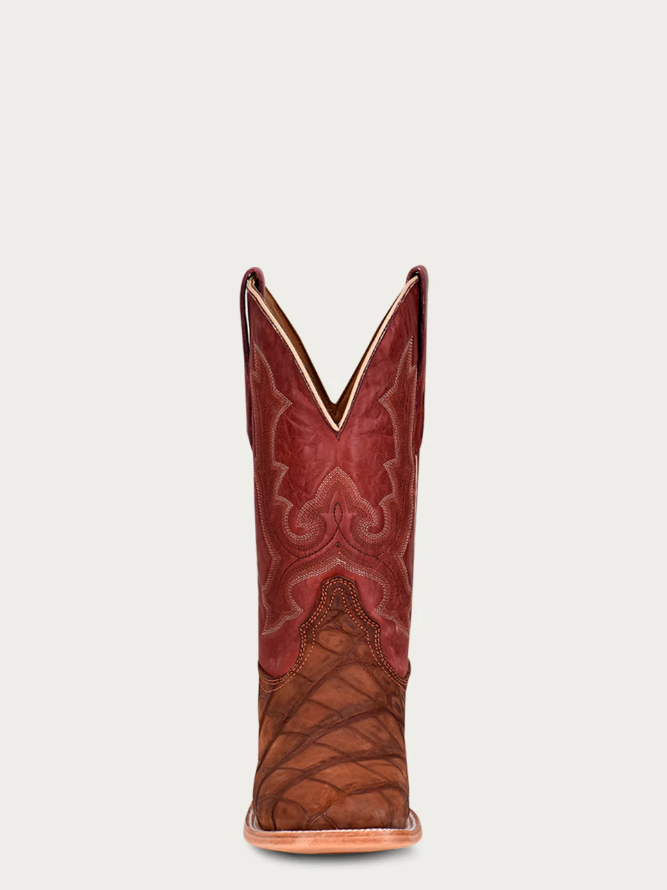 A4222 - MEN'S EMBROIDERY COGNAC ALLIGATOR VAMP AND COUNTER RED WIDE SQUARE-TOE COWBOY BOOT - Image 3