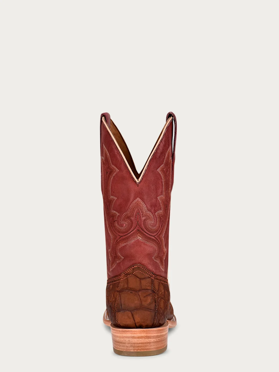 A4222 - MEN'S EMBROIDERY COGNAC ALLIGATOR VAMP AND COUNTER RED WIDE SQUARE-TOE COWBOY BOOT - Image 4