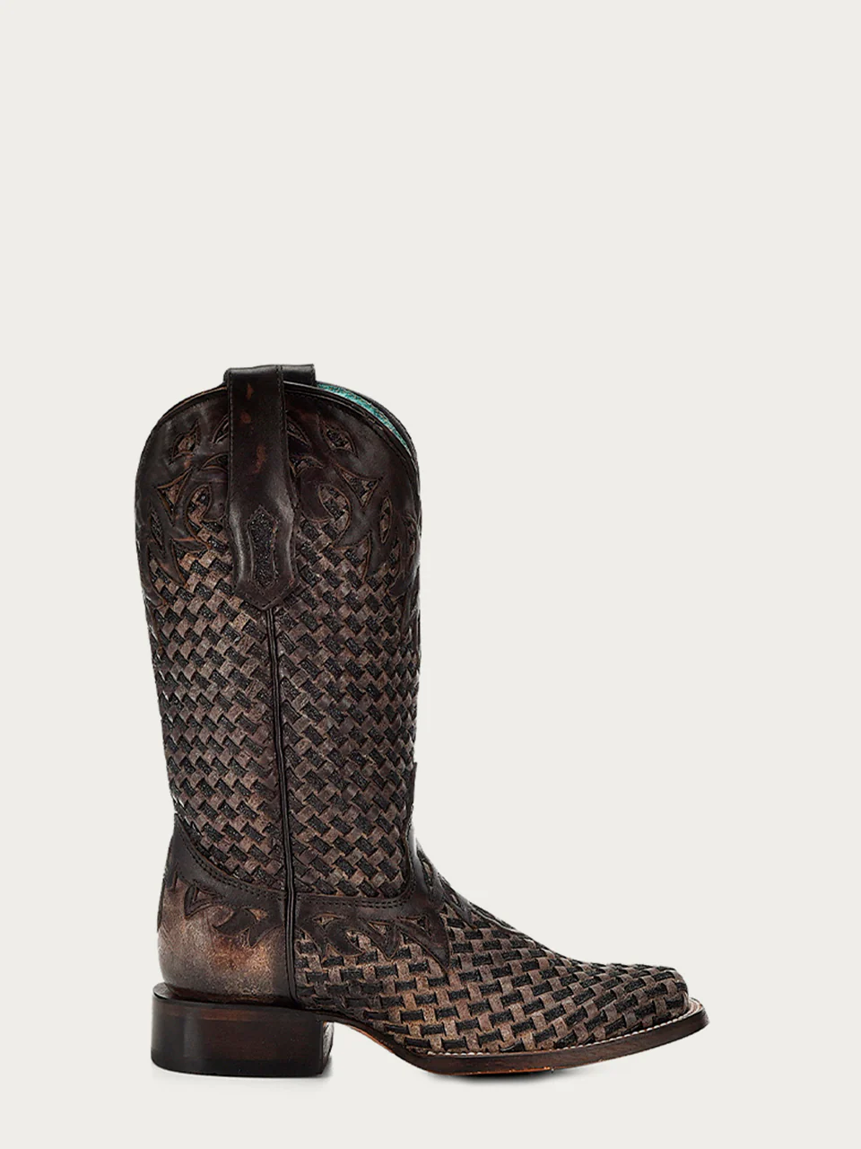 A4526 - WOMEN'S CHOCOLATE GLITTER WOVEN OVERLAY SQUARE TOE COWBOY BOOT - Image 3