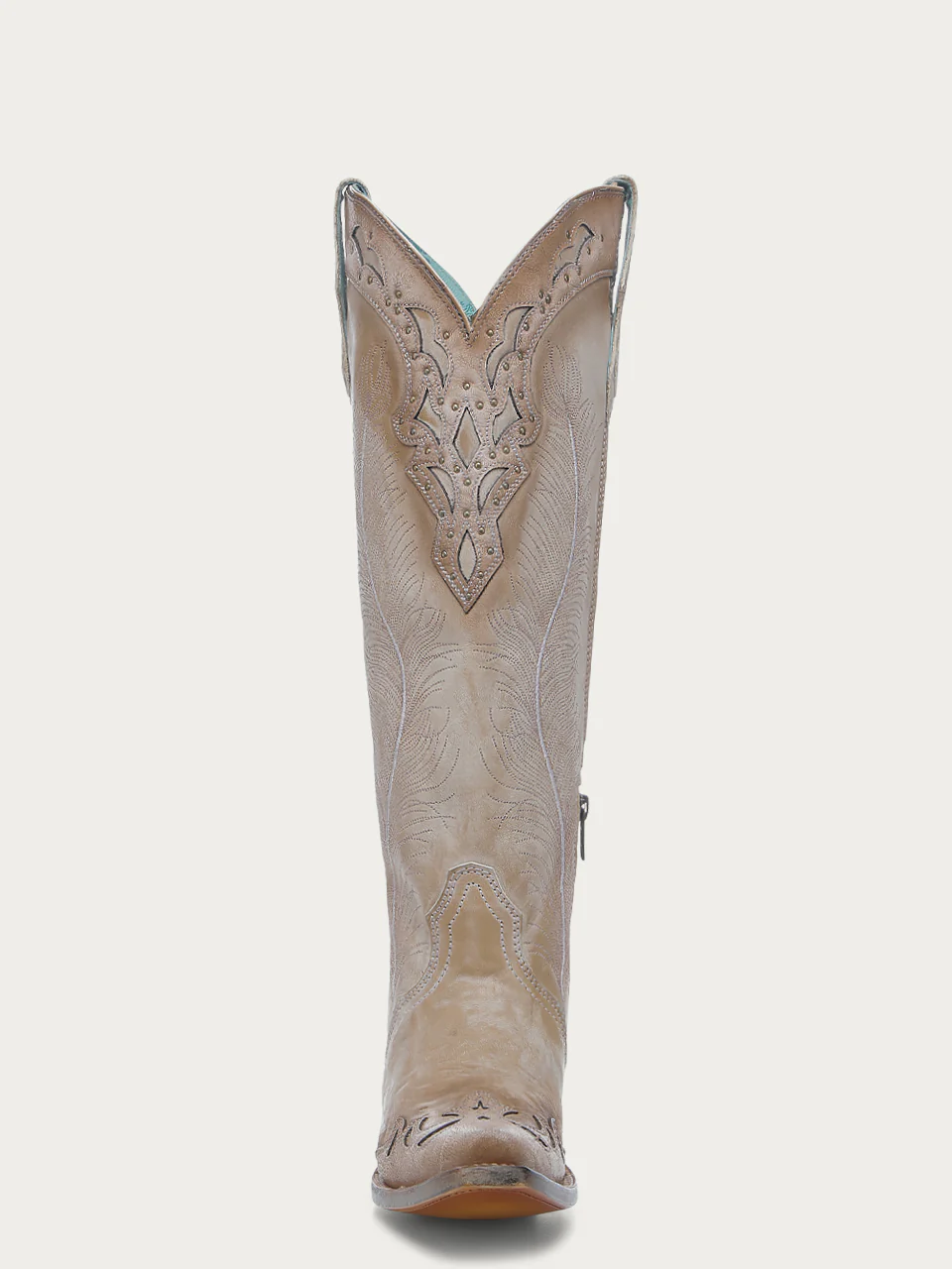 A4768 - WOMEN'S FEATHER EMBROIDERY WITH CRACKLED OVERLAY AND STUDS SAND SNIP TOE COWBOY BOOT - Image 5