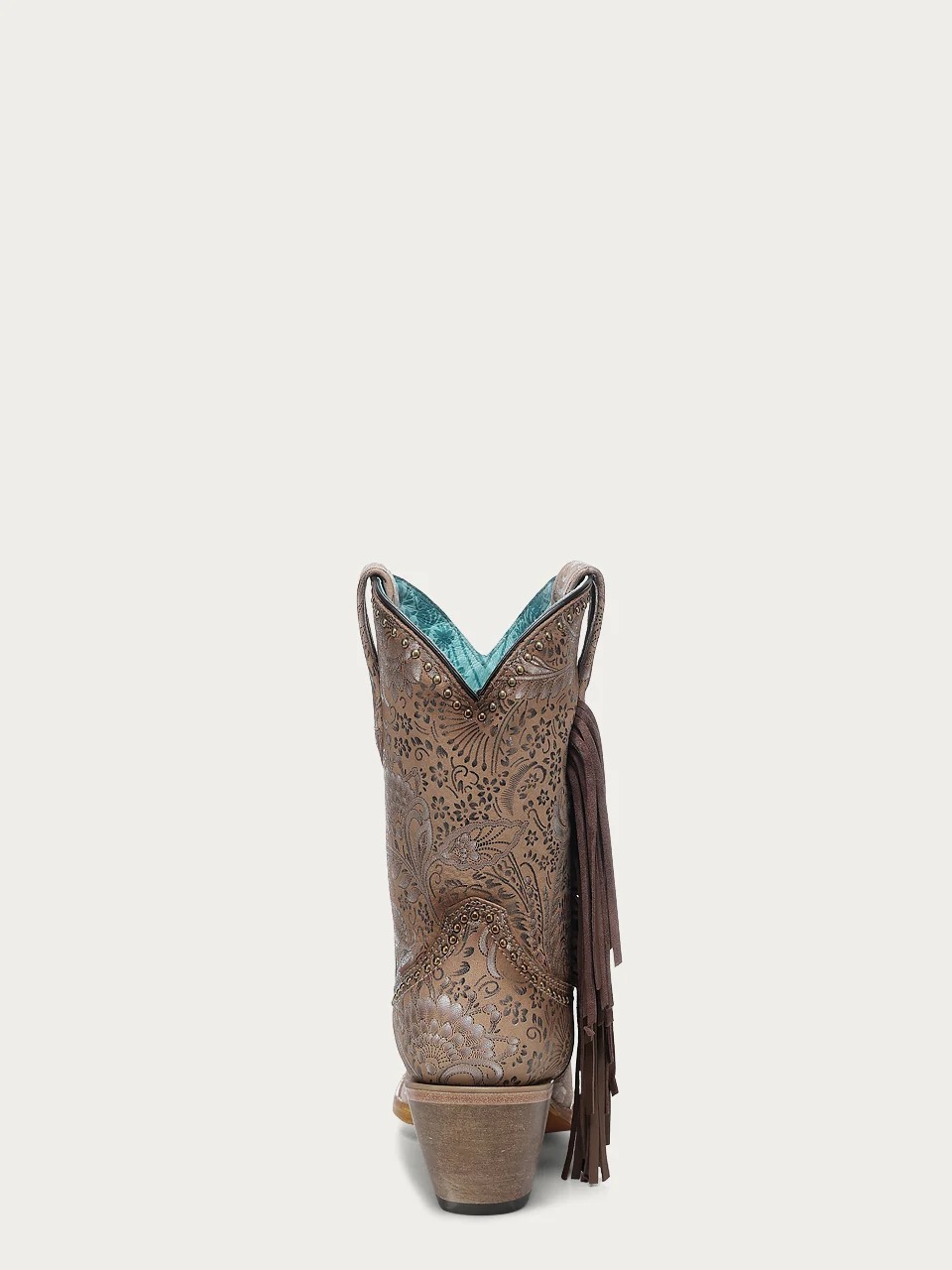 A4996 - WOMEN'S STAMPED FLORAL AND FRINGE SUEDE SAND NARROW SQUARE TOE ANKLE COWBOY BOOT - Image 5