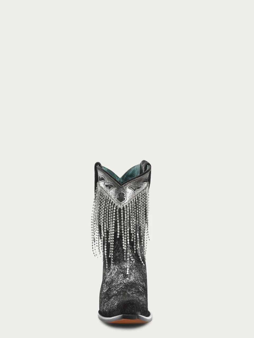 Z5252-WOMEN'S CRYSTALS FRINGE BLACK AND SILVER SNIP TOE ANKLE BOOT - Image 4