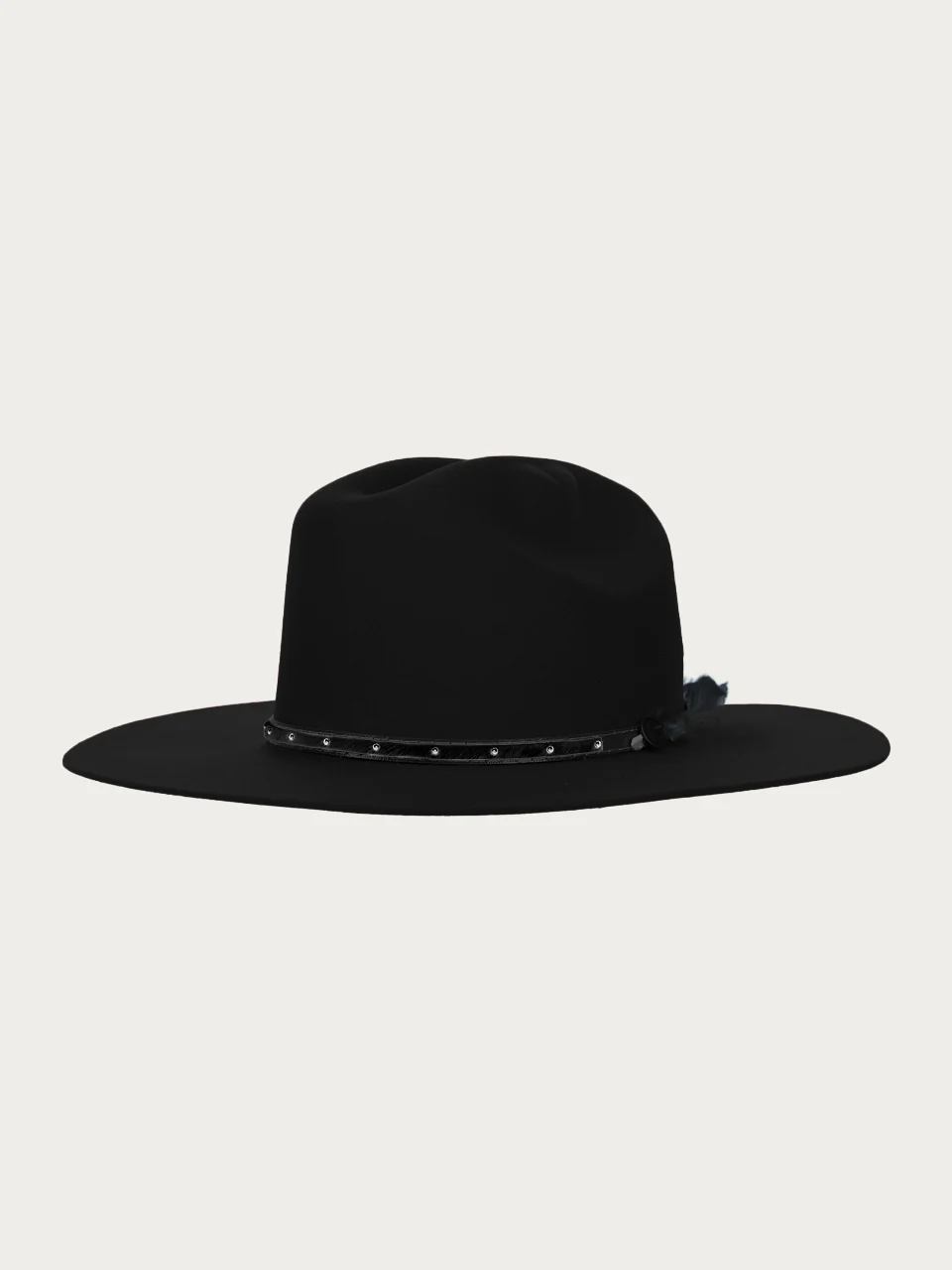 H0008 - BLACK COWGIRL HAT WITH HATBAND AND BLACK FEATHER