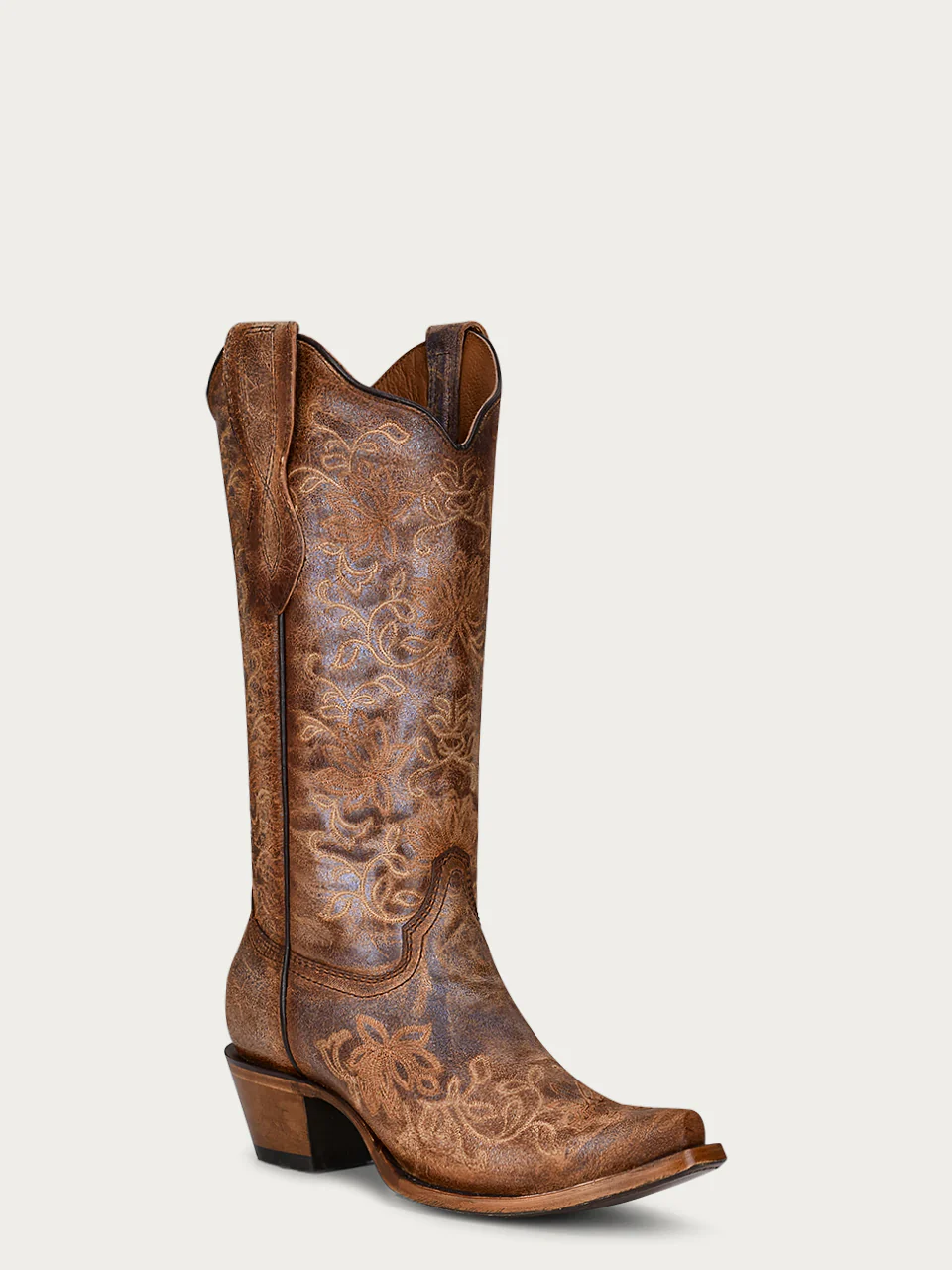 L2038 - WOMEN'S EMBROIDERY BROWN SNIP TOE COWBOY BOOT