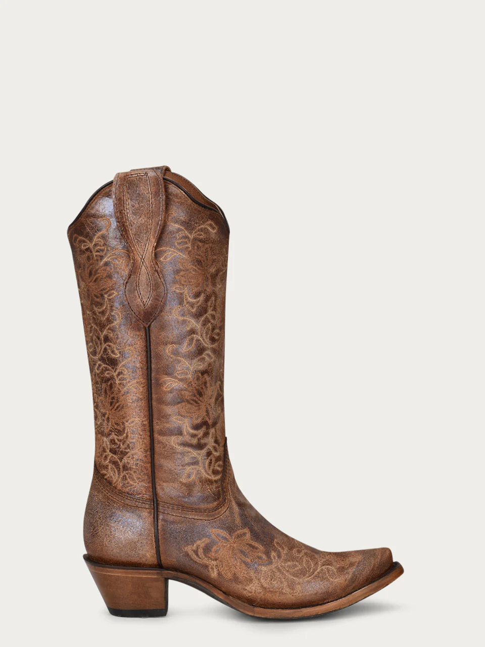 L2038 - WOMEN'S EMBROIDERY BROWN SNIP TOE COWBOY BOOT - Image 2