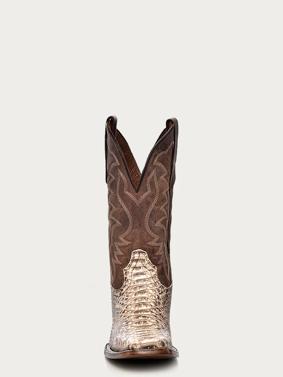 L5740 - MEN'S EMBROIDERY NATURAL PYTHON INSTEP BROWN SQUARE TOE COWBOY BOOT - Image 3