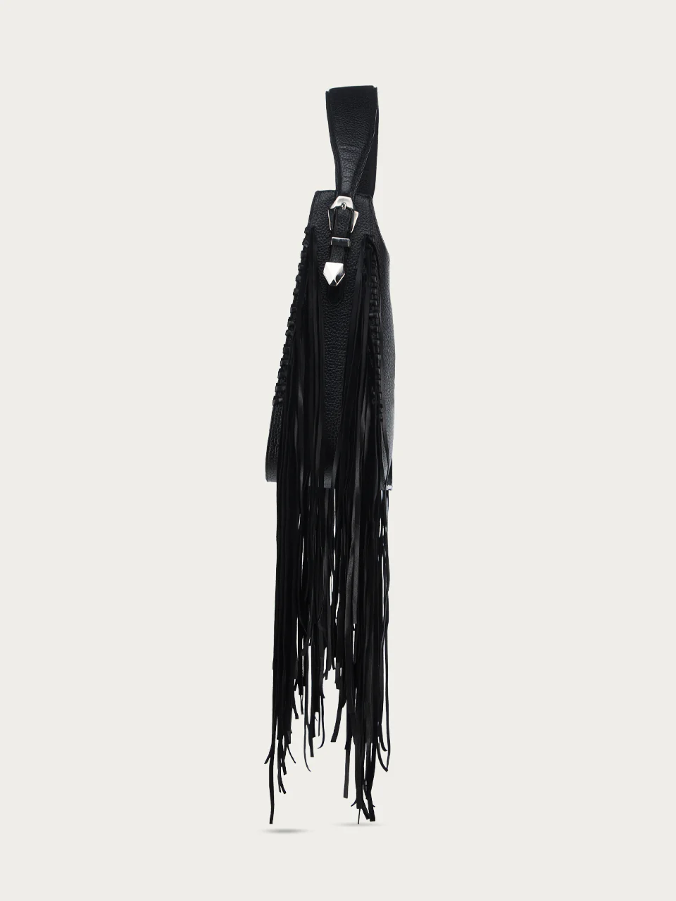 D1349 - WOMEN'S BLACK FRINGE AND OVERLAY GLITTLER SADDLE BAG - Image 4