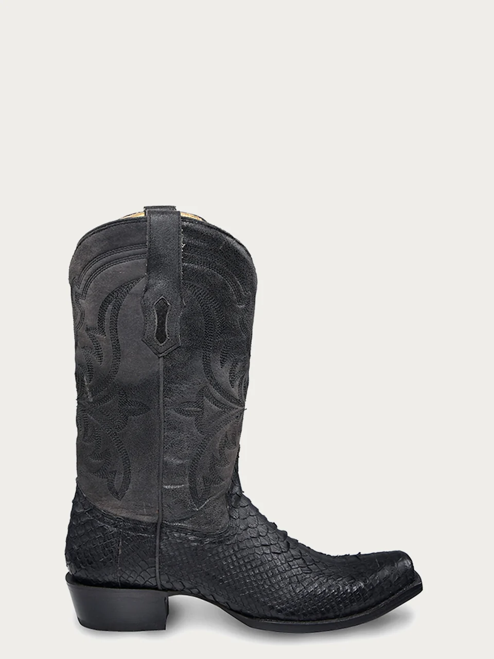 A4551 - MEN'S EMBROIDERY AND GENUINE PYTHON BLACK NARROW SQUARE TOE COWBOY BOOT - Image 3
