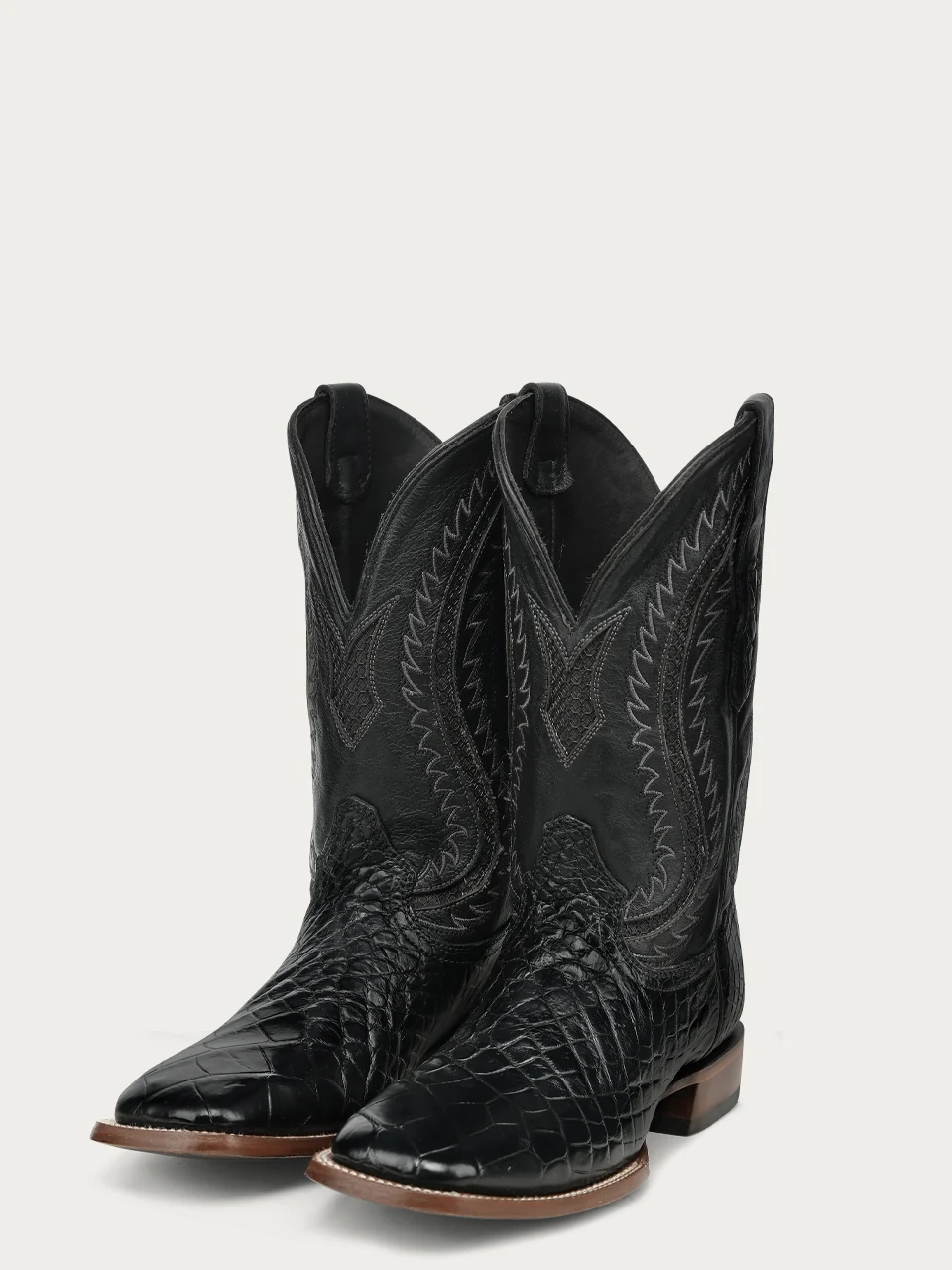 A5117 - MEN'S BLACK ALLIGATOR INLAY AND EMBROIDERY WIDE SQ. TOE COWBOY BOOT