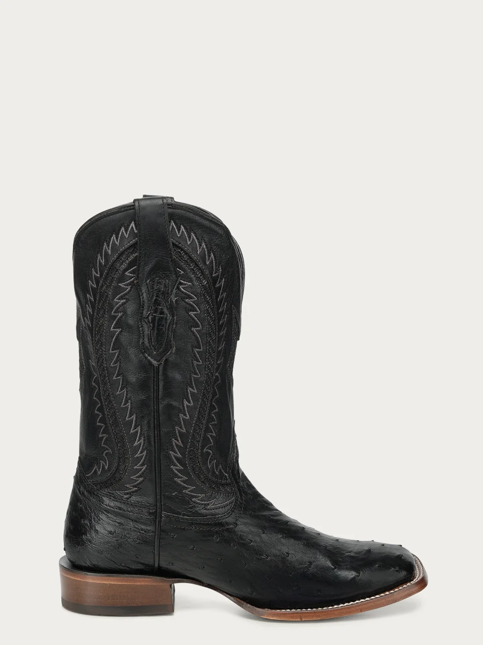 A5112 - MEN'S BLACK OSTRICH INLAY AND EMBROIDERY WIDE SQ. TOE COWBOY BOOT - Image 5