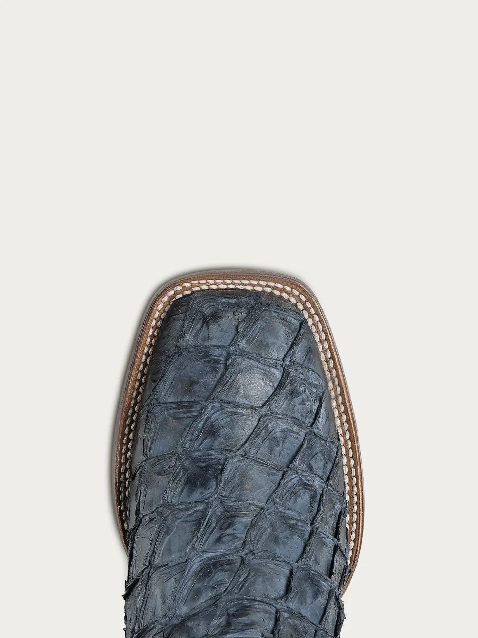 A5056 - MEN'S BLUE PIRARUCU EMBROIDERY BROWN COWHIDE WIDE SQ. TOE COWBOY BOOT - Image 7