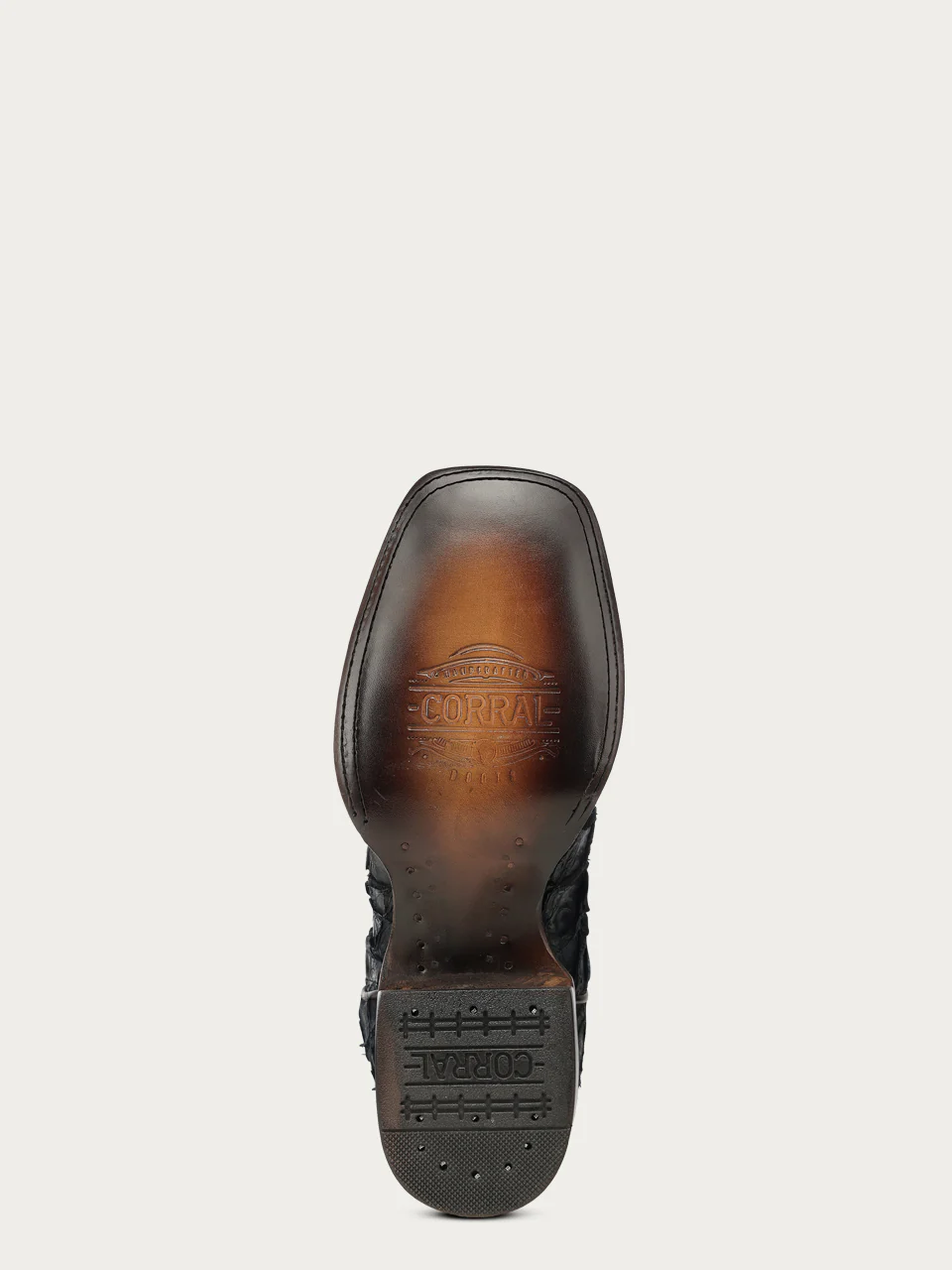 A5056 - MEN'S BLUE PIRARUCU EMBROIDERY BROWN COWHIDE WIDE SQ. TOE COWBOY BOOT - Image 9