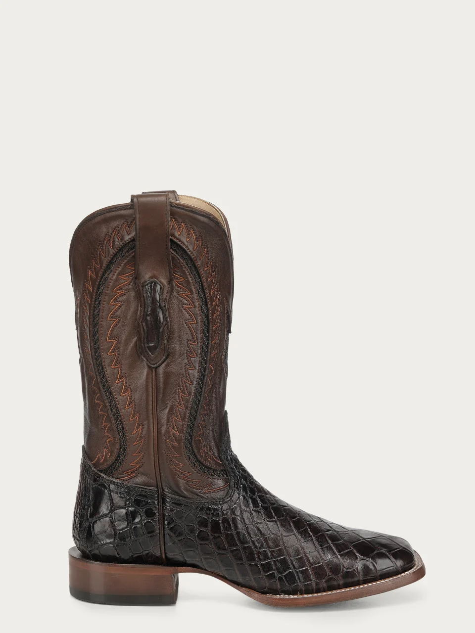 A5118 - MEN'S BROWN ALLIGATOR INLAY AND EMBROIDERY WIDE SQ. TOE COWBOY BOOT - Image 5