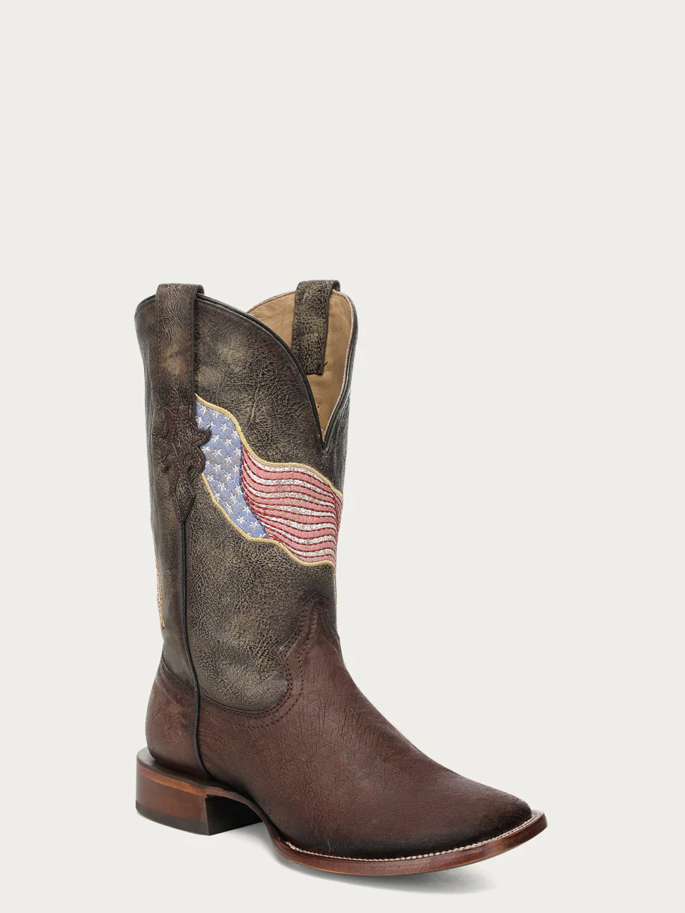 A5120 - MEN'S BROWN BELLY OSTRICH FLAG EMBROIDERY WIDE SQUARE TO COWBOY BOOT - Image 4