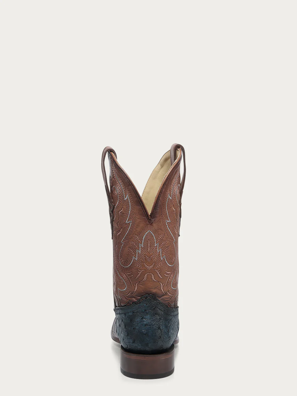 A4975 - MEN'S BROWN EMBROIDERY NAVY BLUE OSTRICH WIDE SQUARE TOE COWBOY BOOT WITH LEATHER SOLE AND RUBBER INSERT - Image 6