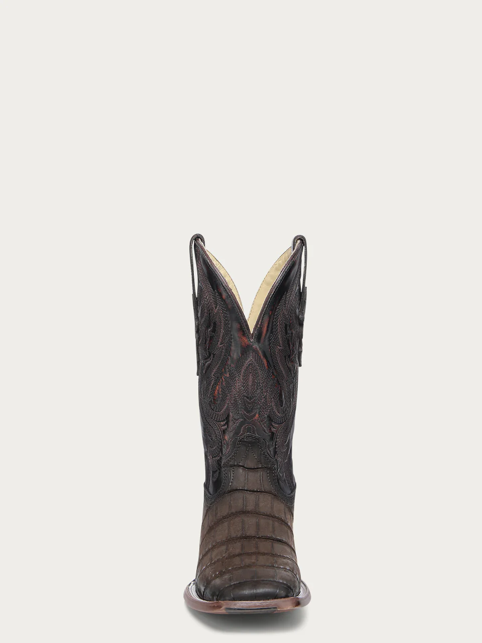 A4935 - MEN'S CHOCOLATE ALLIGATOR EMBROIDERY AND WOVEN SHAFT WIDE SQUARE TOE LEATHER SOLE WITH RUBBER INSERT COWBOY BOOT - Image 3