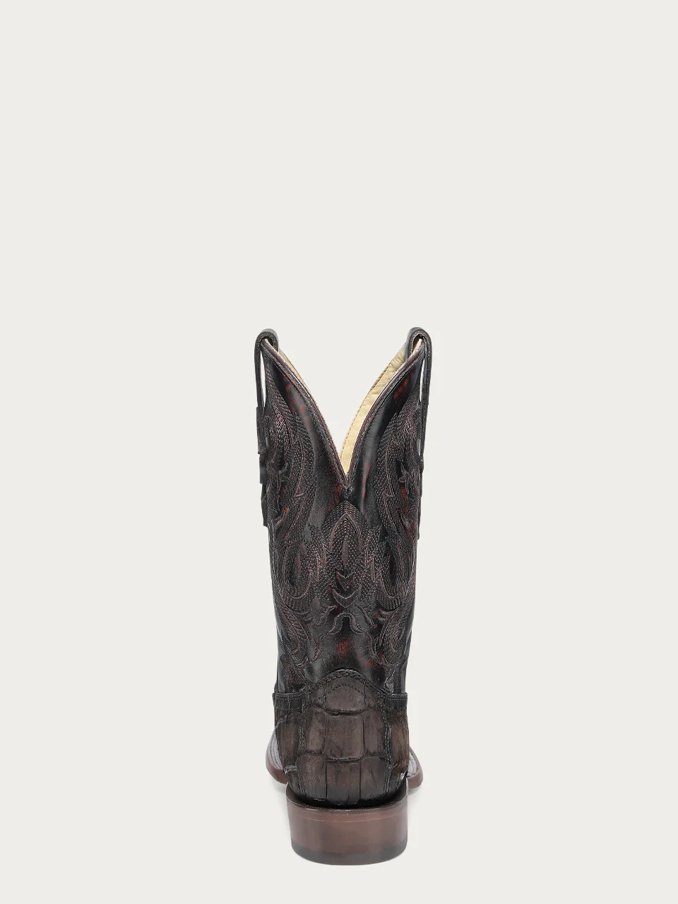 A4935 - MEN'S CHOCOLATE ALLIGATOR EMBROIDERY AND WOVEN SHAFT WIDE SQUARE TOE LEATHER SOLE WITH RUBBER INSERT COWBOY BOOT - Image 4