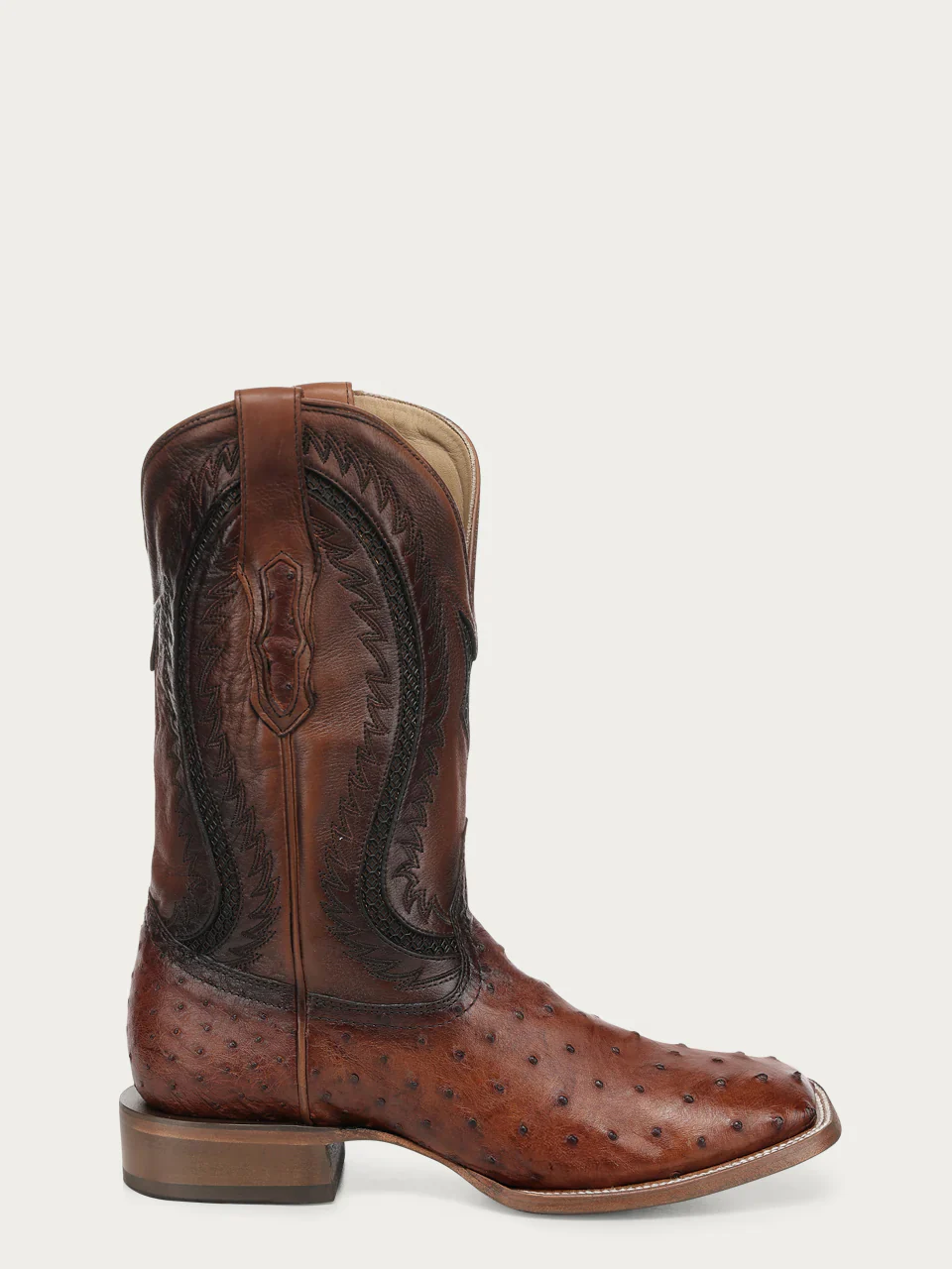 A5111 - MEN'S COGNAC OSTRICH INLAY AND EMBROIDERY WIDE SQ. TOE COWBOY BOOT - Image 4