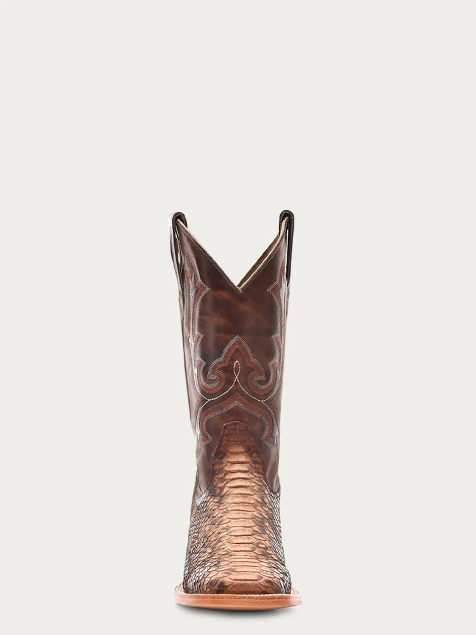 B5000 - MEN'S EMBROIDERY AND  GENUINE PYTHON TAUPE WIDE SQUARE TOE COWBOY BOOT - Image 3