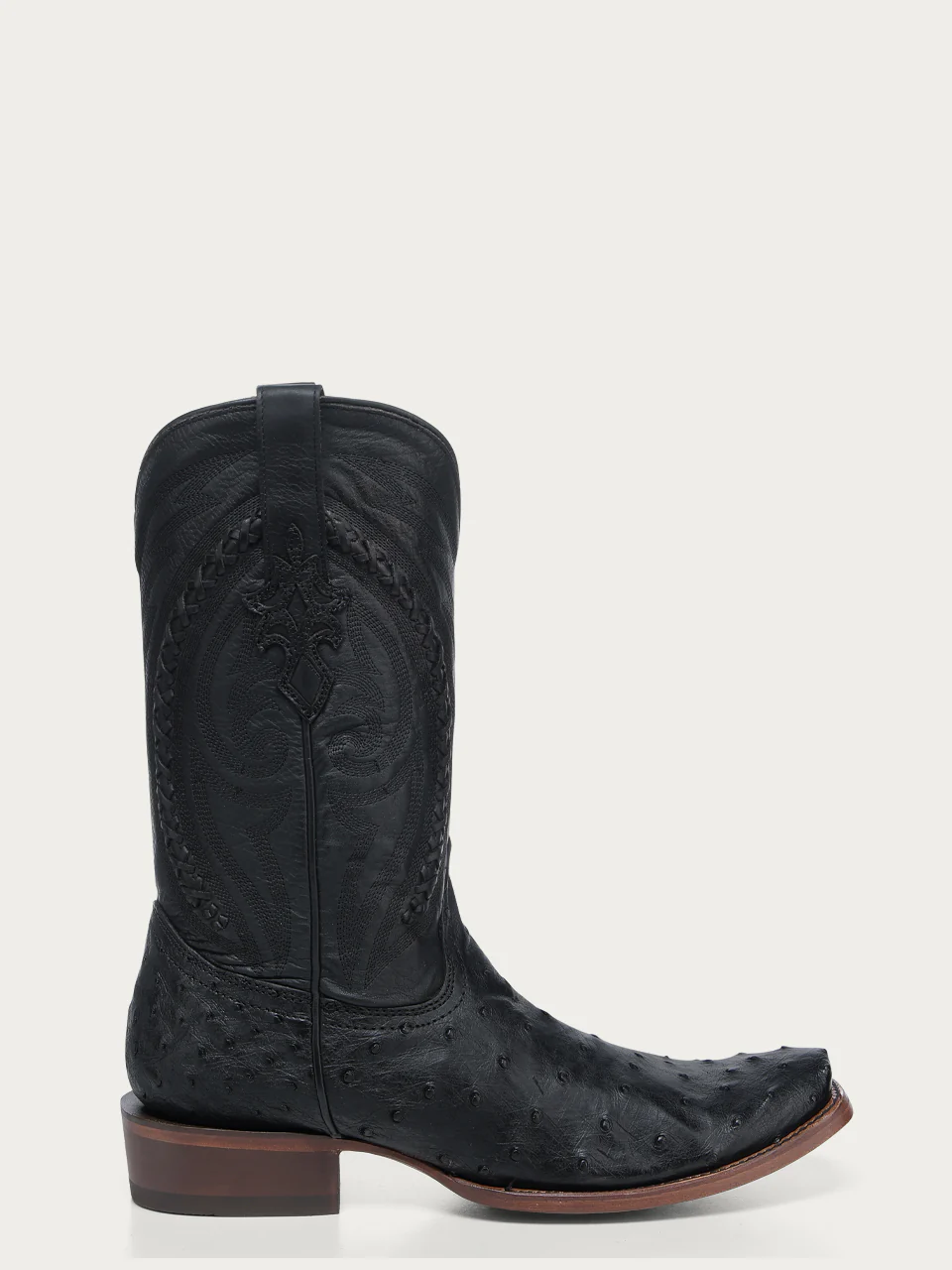 A4970 - MEN'S EMBROIDERY AND HANDWOVEN BLACK OSTRICH NARROW SQUARE TOE COWBOY BOOT - Image 3