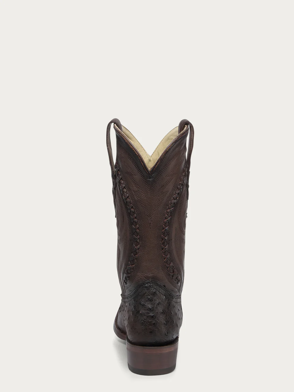 A4971 - MEN'S EMBROIDERY AND HANDWOVEN TOBACCO OSTRICH NARROW SQUARE TOE COWBOY BOOT - Image 4