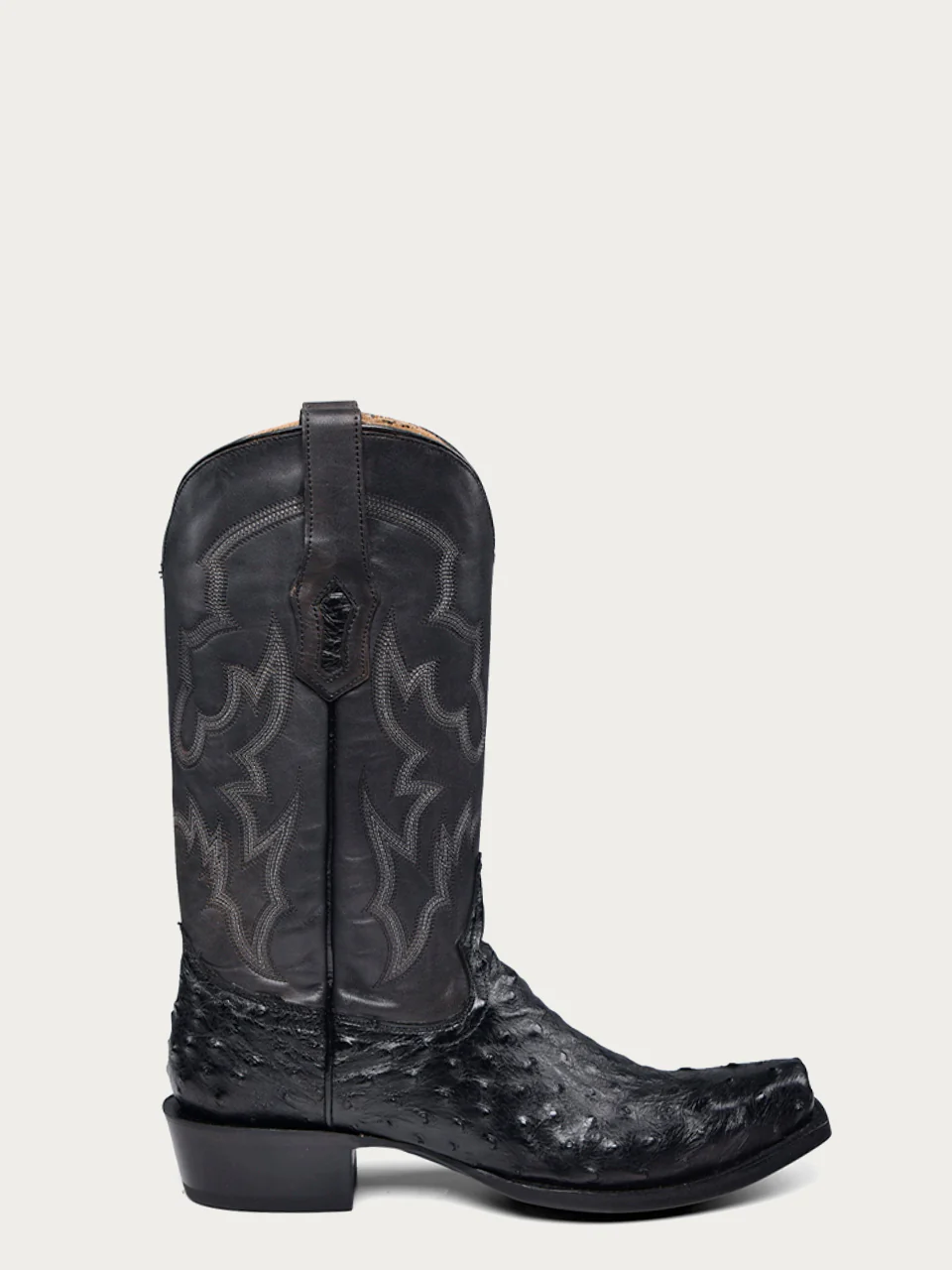 A4549 - MEN'S EMBROIDERY AND OSTRICH BLACK NARROW SQUARE TOE COWBOY BOOT - Image 3