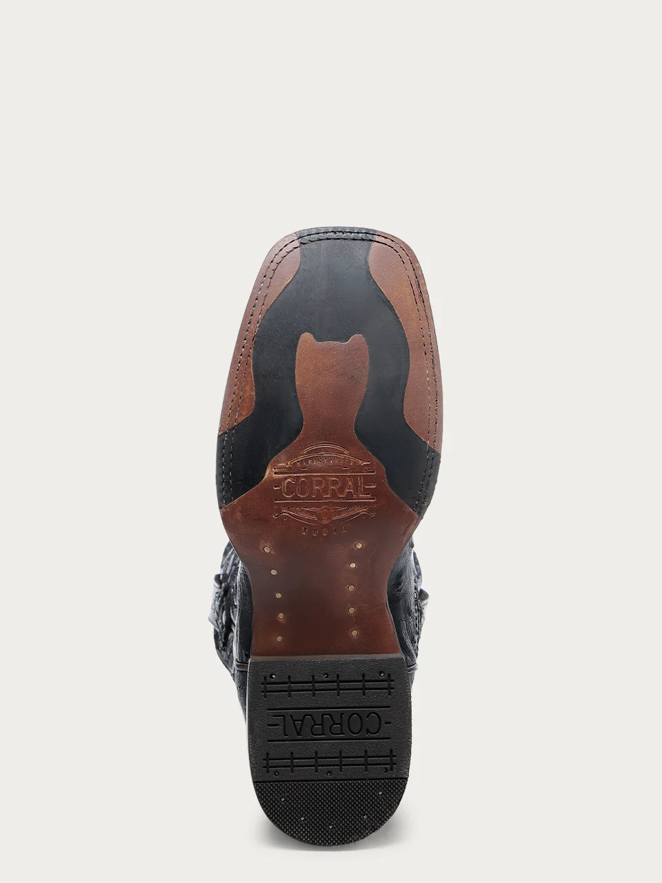 A4974 - MEN'S EMBROIDERY AND OSTRICH BLACK WIDE SQUARE TOE COWBOY BOOT - Image 3