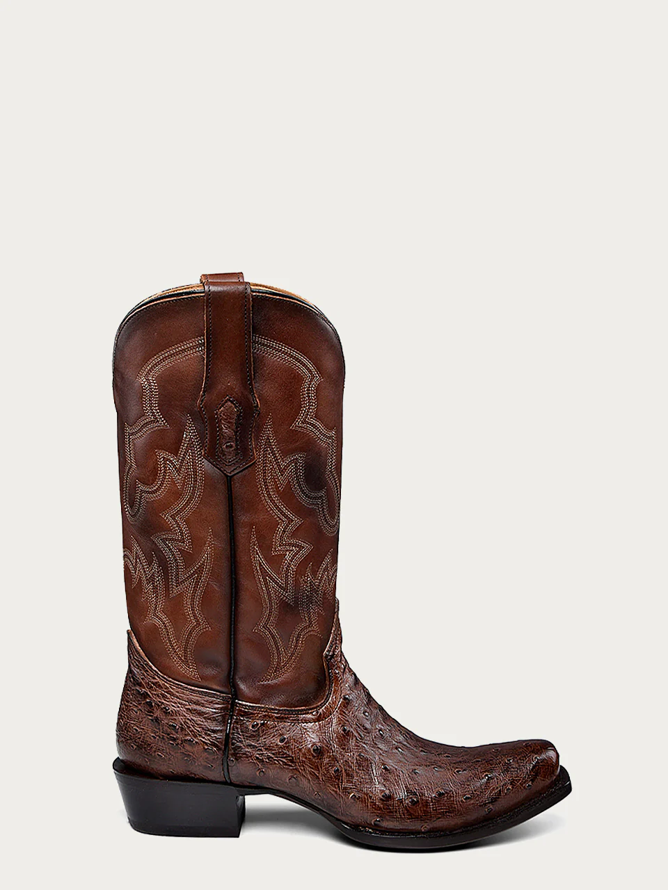 A4548 - MEN'S EMBROIDERY AND OSTRICH BROWN NARROW SQUARE TOE COWBOY BOOT - Image 3