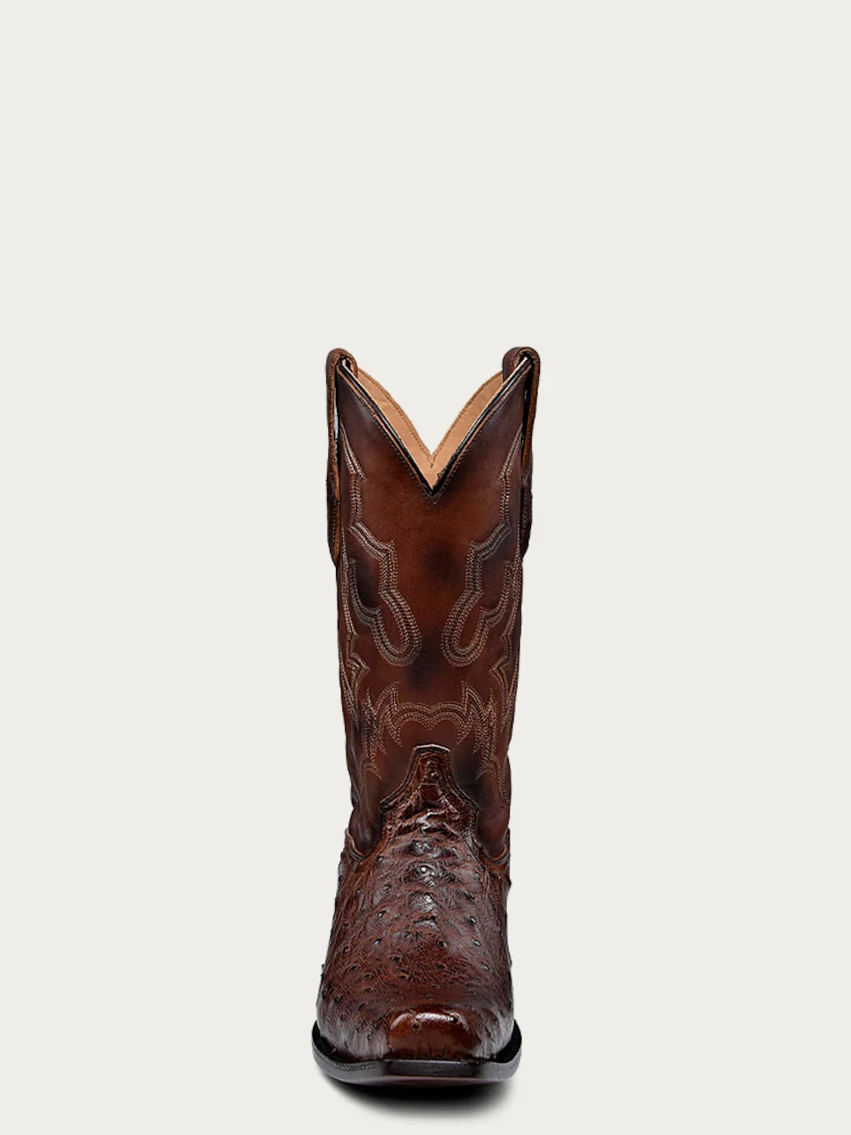 A4548 - MEN'S EMBROIDERY AND OSTRICH BROWN NARROW SQUARE TOE COWBOY BOOT - Image 4