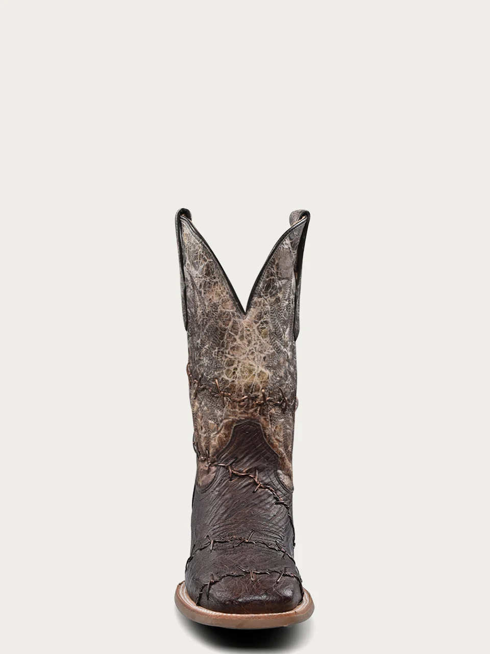 A4556 - MEN'S EMBROIDERY AND WOVEN DETAILS BROWN OSTRICH WIDE SQUARE TOE COWBOY BOOT - Image 3