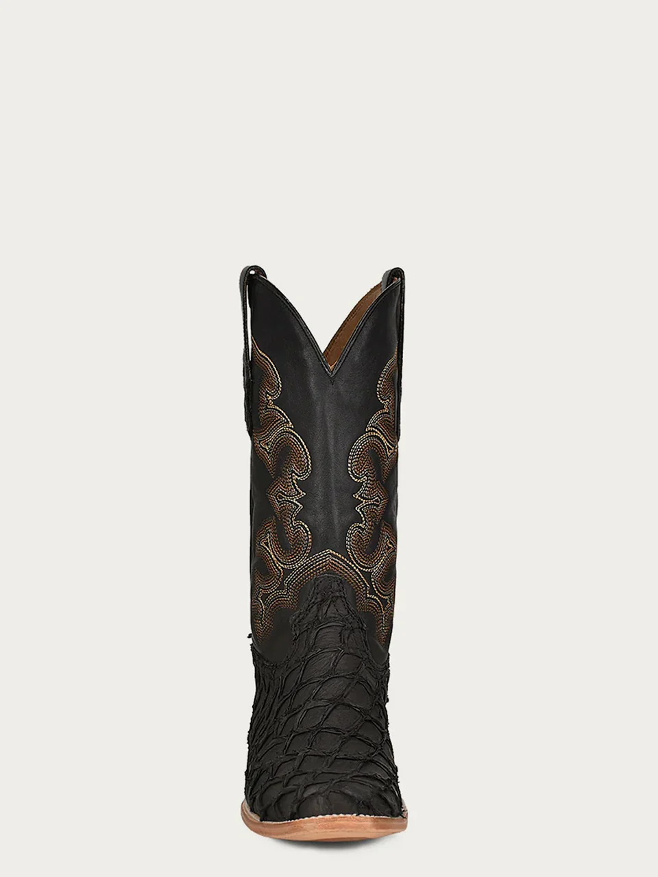 A4339 - MEN'S EMBROIDERY BLACK PIRARUCU FISH HORSEMAN TOE COWBOY BOOT - Image 4