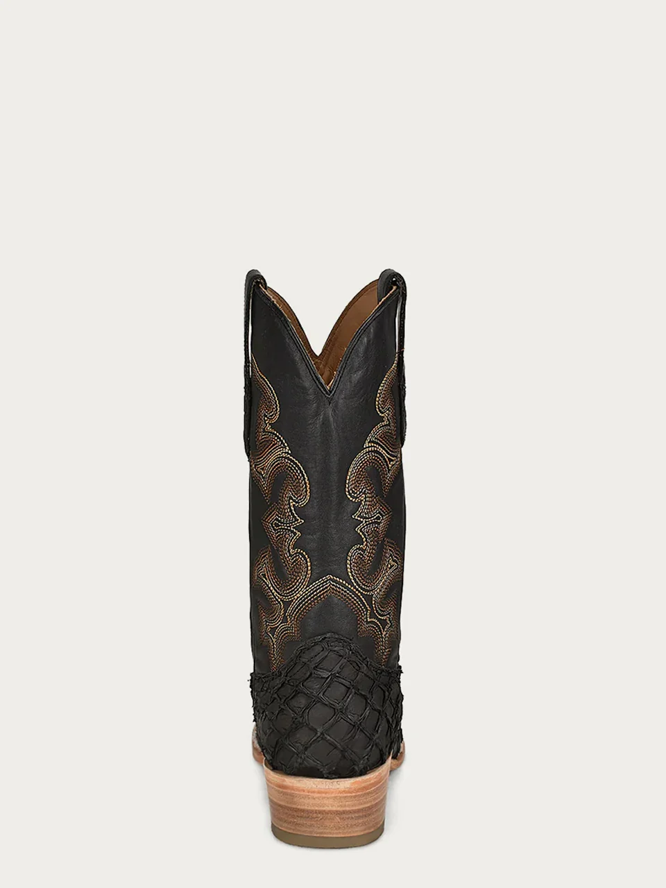 A4339 - MEN'S EMBROIDERY BLACK PIRARUCU FISH HORSEMAN TOE COWBOY BOOT - Image 5