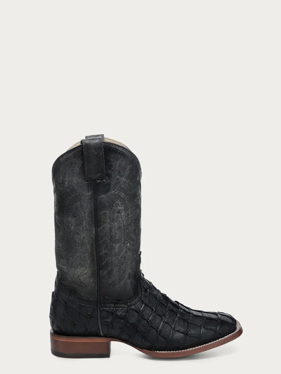 A4981 - MEN'S EMBROIDERY BLACK PIRARUCU FISH WIDE SQUARE TOE COWBOY BOOT - Image 3