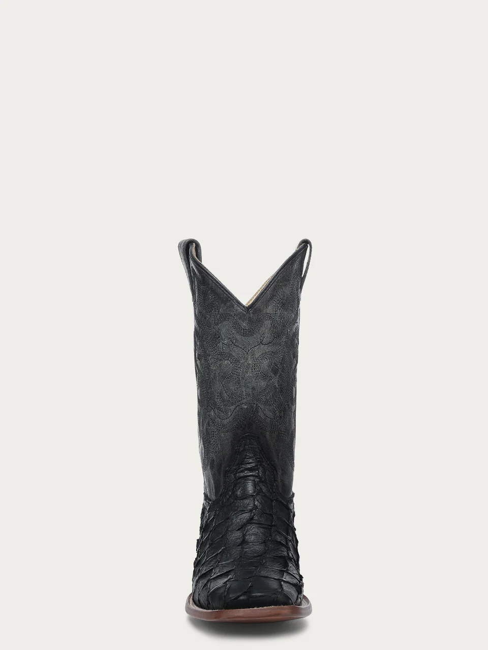 A4981 - MEN'S EMBROIDERY BLACK PIRARUCU FISH WIDE SQUARE TOE COWBOY BOOT - Image 5