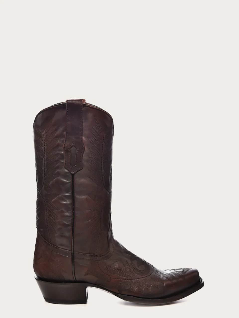 A4544 - MEN'S EMBROIDERY BROWN COWHIDE NARROW SQUARE TOE COWBOY BOOT - Image 2
