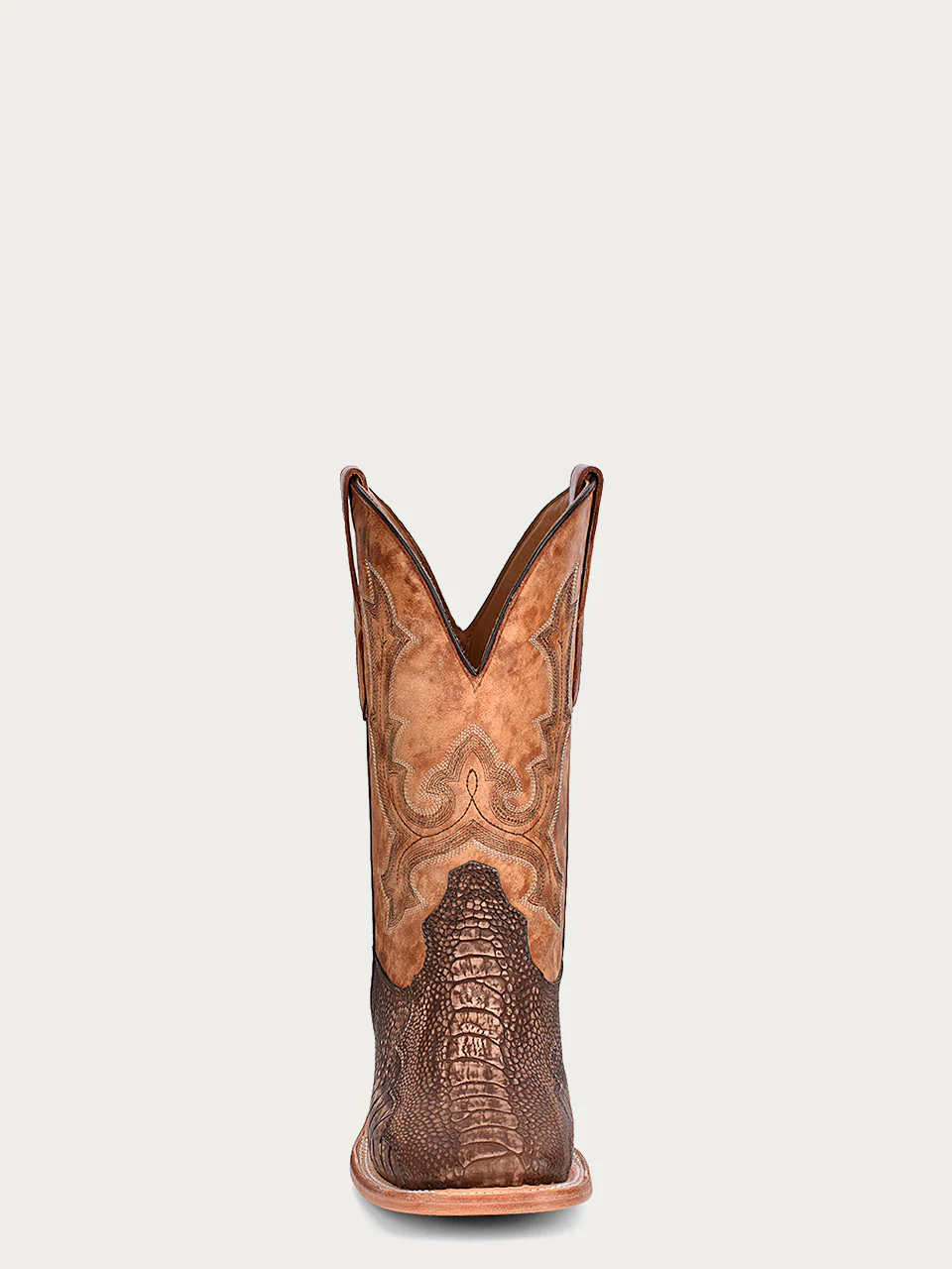 A4289 - MEN'S EMBROIDERY BROWN OSTRICH LEG VAMP WIDE SQUARE TOE SAND COWBOY BOOT - Image 4