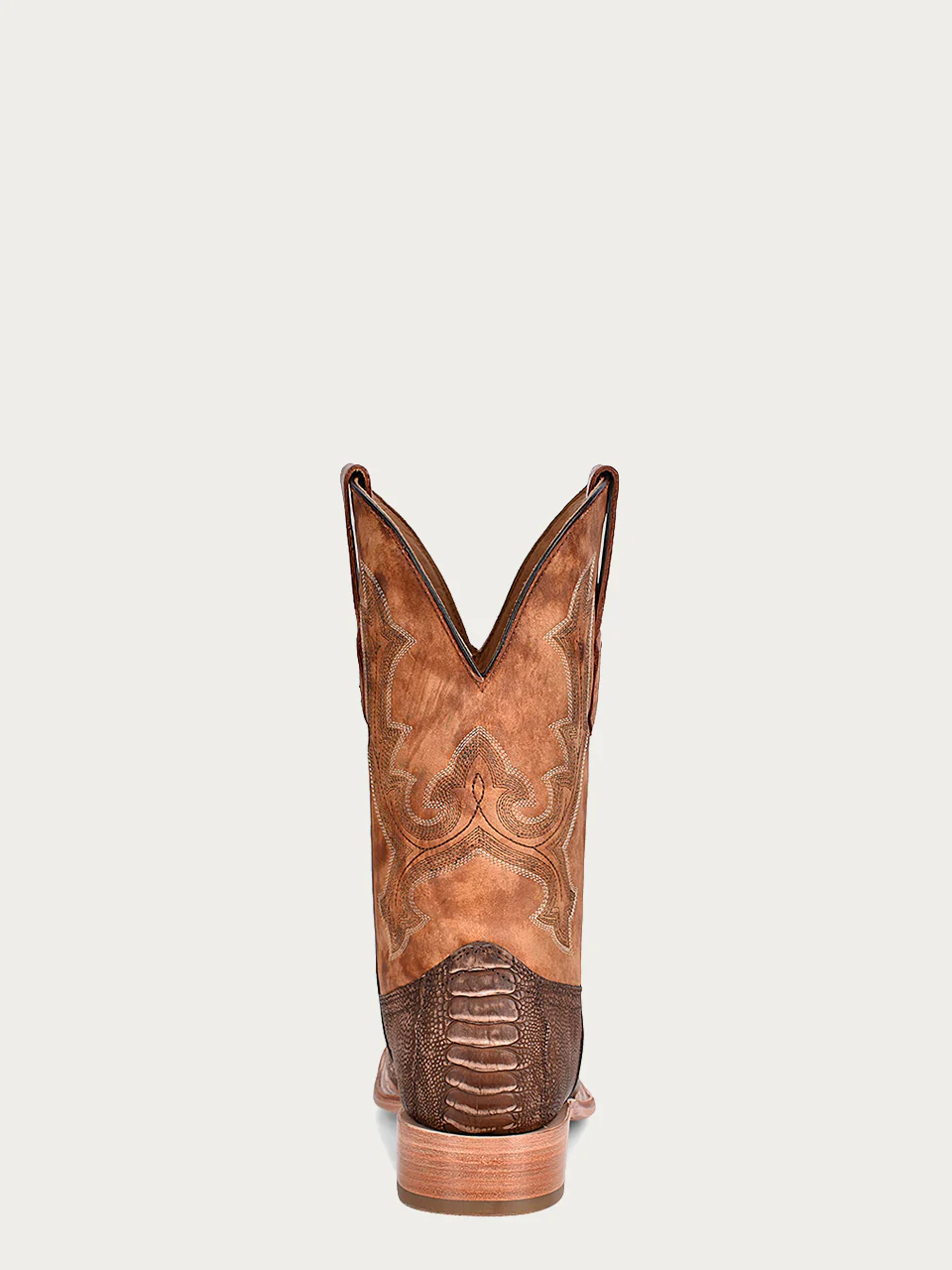 A4289 - MEN'S EMBROIDERY BROWN OSTRICH LEG VAMP WIDE SQUARE TOE SAND COWBOY BOOT - Image 5