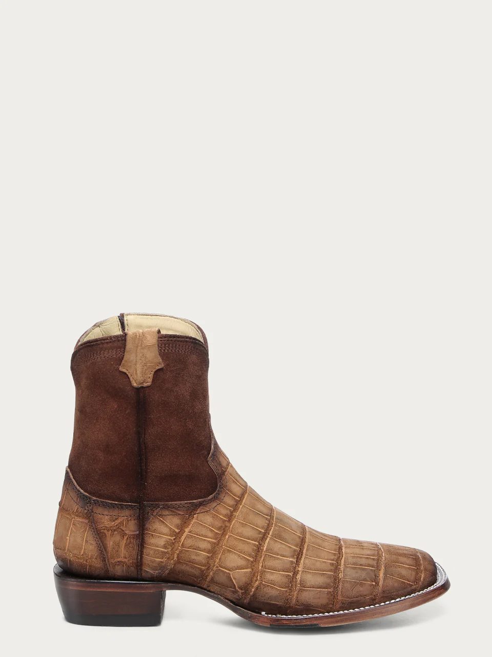 A4916 - MEN'S EMBROIDERY COGNAC ALLIGATOR SHORT WIDE SQUARE TOE COWBOY BOOT WITH RUBBER INSERT - Image 3