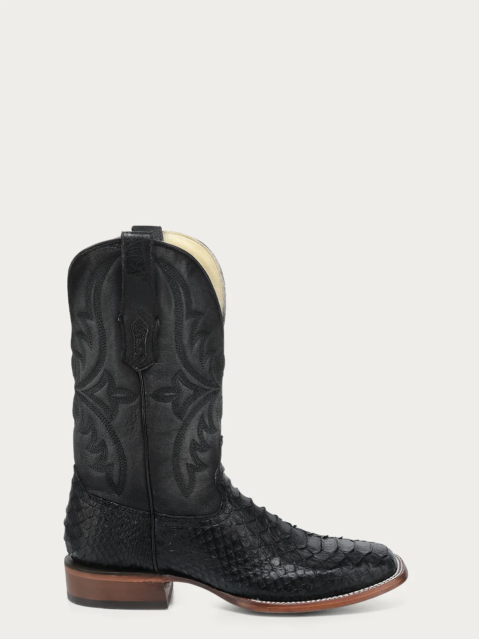 A4965 - MEN'S EMBROIDERY GENUINE BLACK PYTHON WIDE SQUARE TOE COWBOY BOOT - Image 3