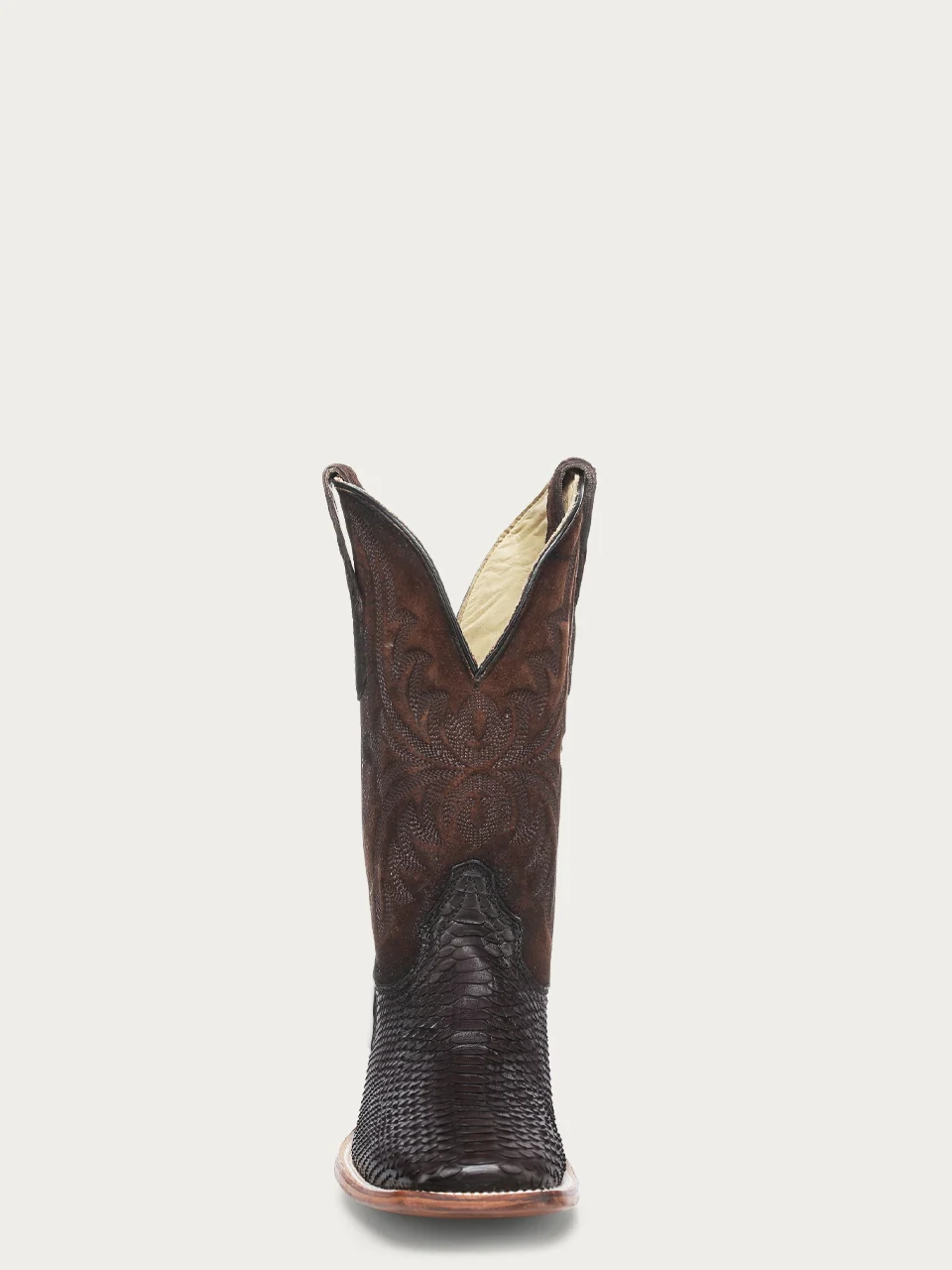 A4964 - MEN'S EMBROIDERY GENUINE BROWN PYTHON WIDE SQUARE TOE COWBOY BOOT - Image 3
