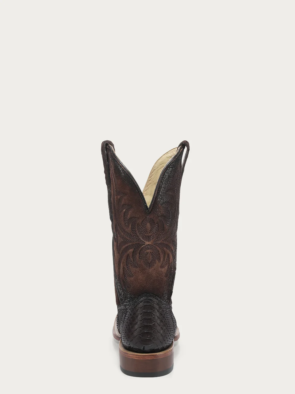 A4964 - MEN'S EMBROIDERY GENUINE BROWN PYTHON WIDE SQUARE TOE COWBOY BOOT - Image 4