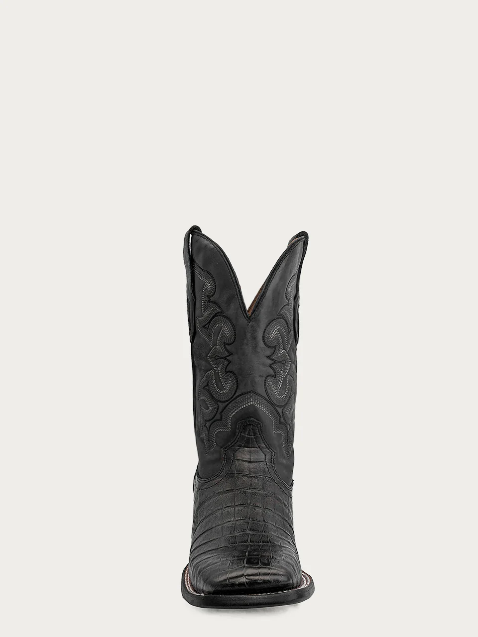 A4496 - MEN'S EMBROIDERY BLACK CAIMAN WIDE SQUARE TOE LEATHER SOLE WITH RUBBER INSERT COWBOY BOOT - Image 3