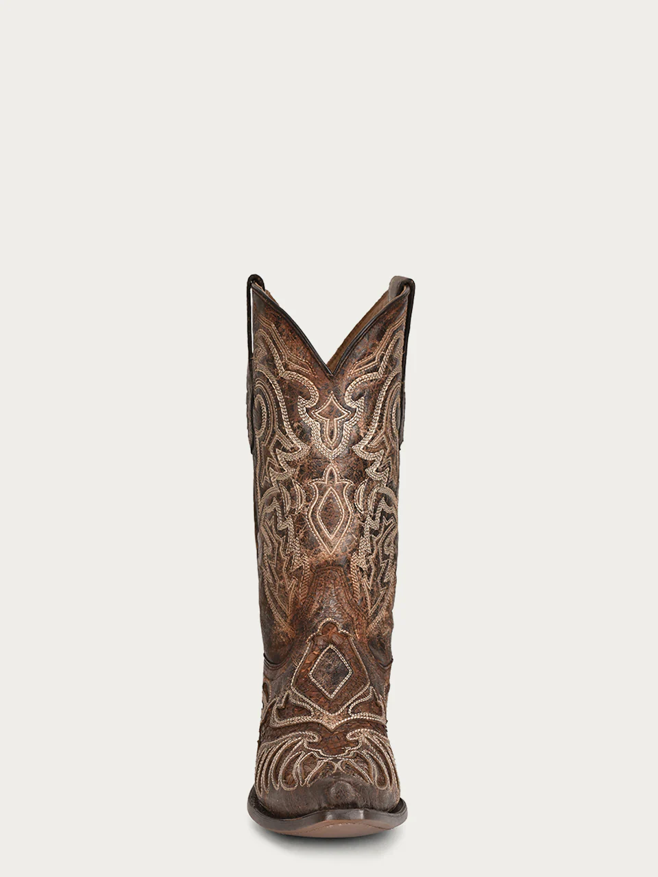 A4352 - MEN'S EMBROIDERY INLAY BROWN  SNIP TOE COWBOY BOOT - Image 3