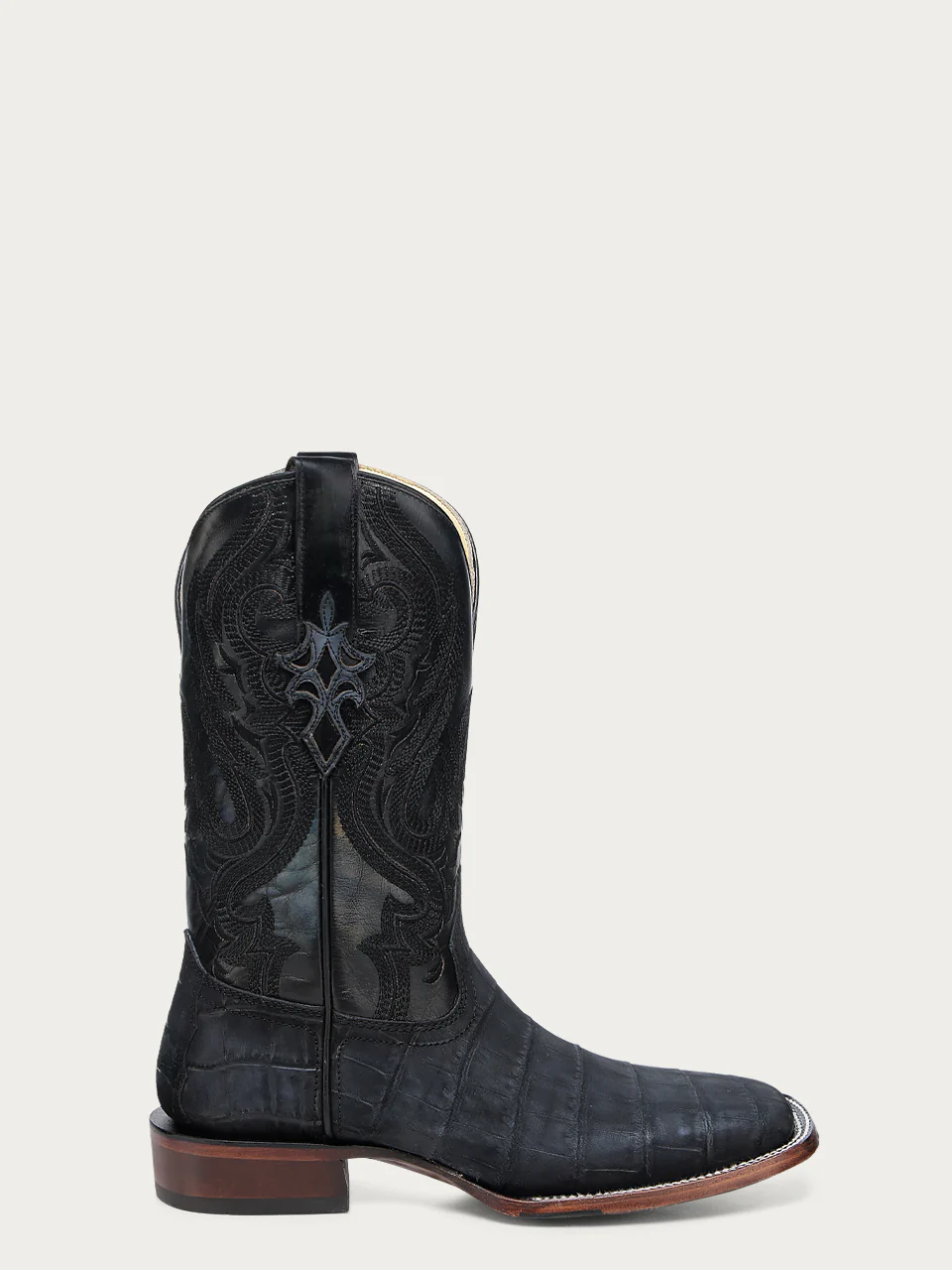 A4933 - MEN'S EMBROIDERY NAVY BLUE ALLIGATOR WIDE SQUARE TOE COWBOY BOOT WITH LEATHER SOLE AND RUBBER INSERT - Image 3