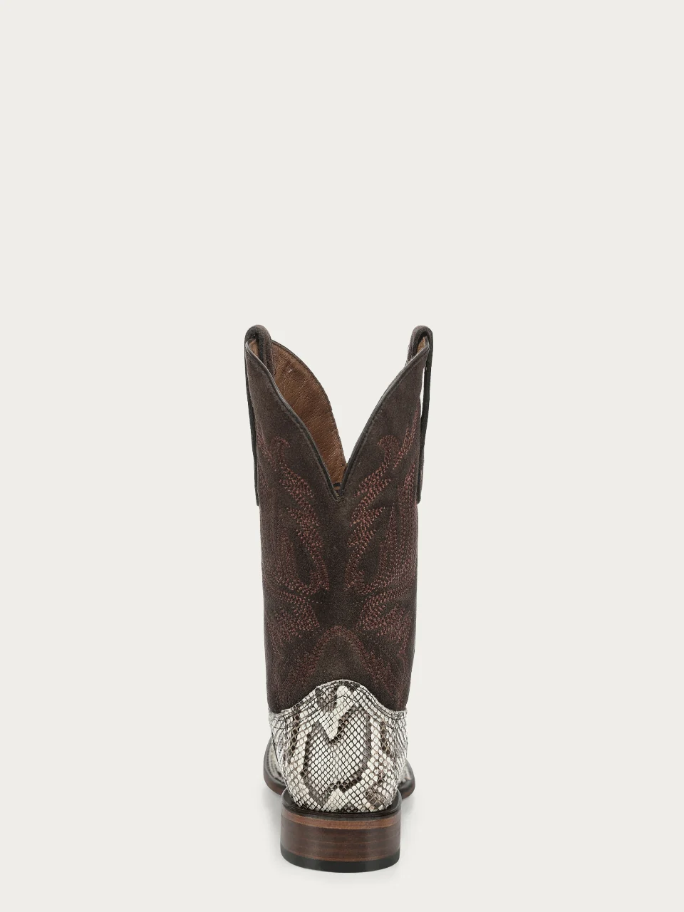 L8111 - MEN'S EMBROIDERY SUEDE SHAFT GENUINE PYTHON WIDE SQUARE TOE COWBOY BOOT - Image 8