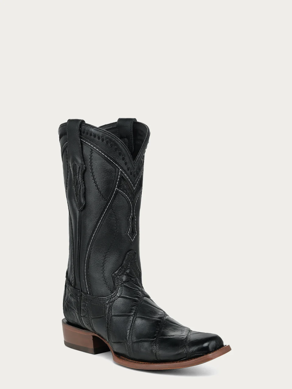 A5104 - MEN'S EMBROIDERY WOVEN AND INLAY BLACK ALLIGATOR NARROW SQUARE TOE COWBOY BOOT - Image 3