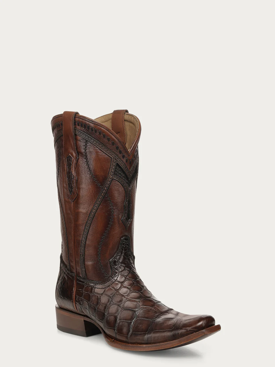 A5105 - MEN'S EMBROIDERY WOVEN AND INLAY HONEY ALLIGATOR NARROW SQUARE TOE COWBOY BOOT - Image 3