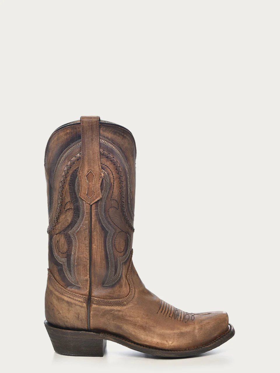 A3479 - MEN'S GOLDEN BROWN WOVEN DETAIL NARROW SQUARE TOE COWBOY BOOT - Image 3
