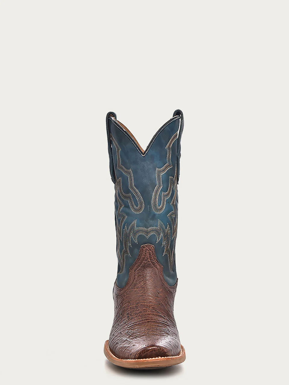 A4402 - MEN'S NAVY-BLUE EMBROIDERY NARROW SQUARE TOE BROWN OSTRICH COWBOY BOOT - Image 4