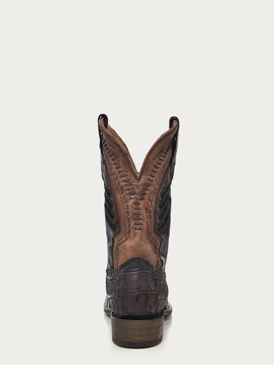 A3878 - MEN'S OIL BROWN CAIMAN EMBROIDERY AND WOVEN SHAFT WIDE SQUARE TOE COWBOY BOOT - Image 5